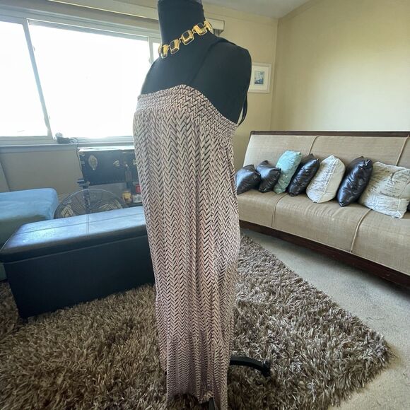 LOFT Maxi Dress Chevron Smocked Women’s Small Sleeveless Boho Casual Ruffle Work - Picture 10 of 13